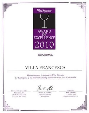 Villa Francesca - Wine Enthusiastic - Award Of Excellence 2010