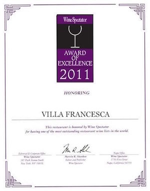 Villa Francesca - Wine Enthusiastic - Award Of Excellence 2011