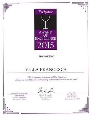 Villa Francesca - Wine Enthusiastic - Award Of Excellence 2015